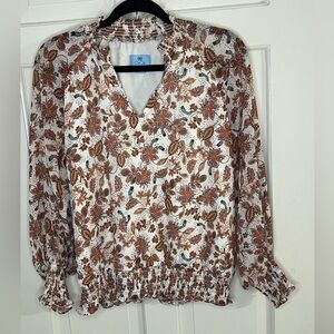 CeCe Floral Blouse - White and Brown